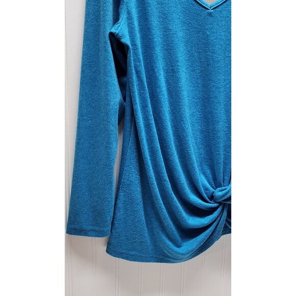 NWT- Niashot Criss-Cross V-Neck Long Sleeve Drape Top - Blue Small - Picture 5 of 13